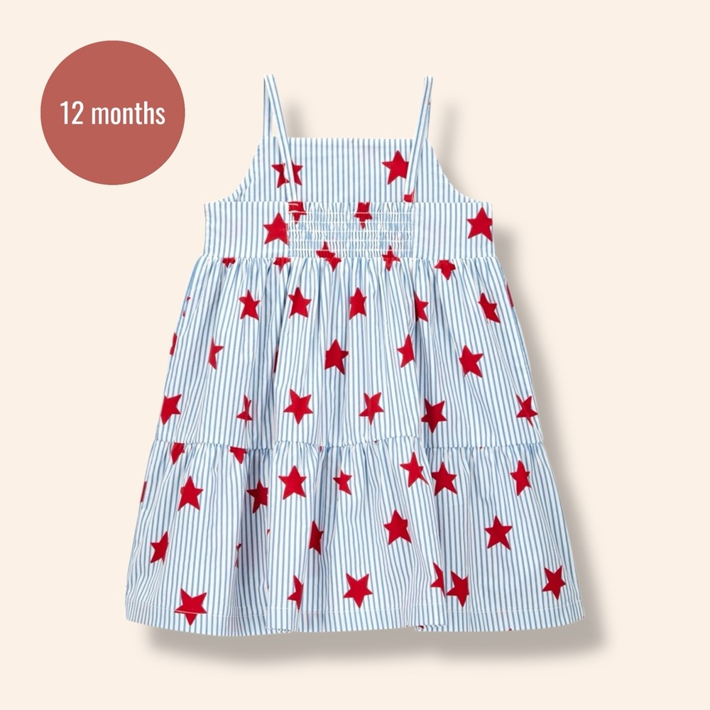 Baby Girl Blue & White Striped Dress with Red Stars – Tiered Summer Sundress - Picture 2 of 2